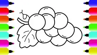 Simple grapes drawing and coloring for kids - Glitter coloring
