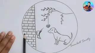 How to draw dog with butterfly in the circle |easy drawing