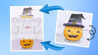 Оригами Открытка на Хеллоуин Приведение в Тыкве, Привидение и Монстр Origami Halloween Pop-up Card