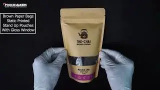 Brown Paper Bags Static Printed Stand Up Pouches With Gloss Window | MOQ 1000 Pieces