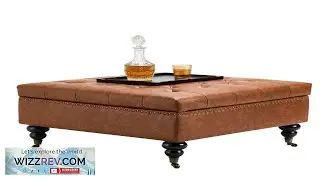 VEVOR 31 in Square Leather Ottoman with Storage Upholstered Tufted Button Coffee