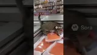 Кот ворует рыбу в магазине Costco