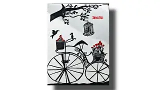 How to draw a Simple Black & Red Bicycle Art ||Bicycle Painting | Black & Red Art Design Tutorial