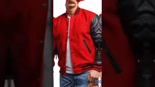 Varsity Letterman Jacket With Scarlet Red Wool Body & Black Leather Sleeves Letterman Jacket