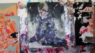Large scale geisha painting in oils on canvas