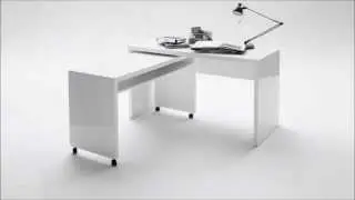 Schreibtisch in Wei&szlig; Hochglanz (2-teilig)