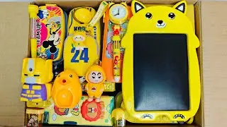 Unboxing New Yellow Stationery For Girls Ring Set, Sling Bag, Nail Art, Geometry Box, Pouch, Board