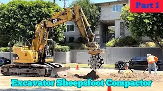 CAT&reg; EXCAVATOR SHEEPSFOOT COMPACTOR in Action (Part 1/3) ~ Water Main Replacement Project 