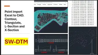 SW DTM tutorial- Import points in AutoCAD , Draw contour Triangulate, #L-section #X-section #survey