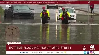 Vehicles struggle with high water at I-435 & 23rd street