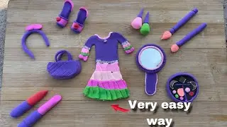 DIY How to make Polymer clay Miniature Makeup Set With Unicorn Dress Eyeshadow Lipstick | Dolliyon