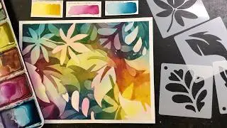Watercolor Negative Painting With Stencils! - Rainbow Leaves 467