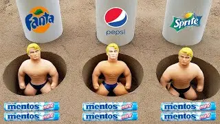 Coca Cola, Fanta, Sprite, Pepsi and Mentos vs Stretch Armstrong in Different Holes Underground