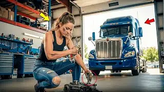 She Fixed His Old Truck for Free — Next Morning, a Modern Trailer Arrived at Her Garage!