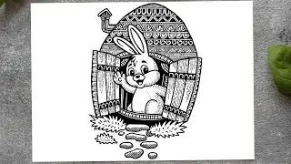 🐇 How to Draw Cute Easter Bunny in Egg House | Easy Step by Step Drawing for Beginners
