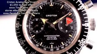 Croton Aviator Sea Diver Винтажные часы с ручным заводом 38 мм Valjoux 92 Tritium