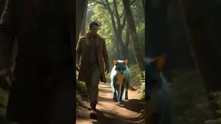 A man walking alone in the forest is met by a strange animal.