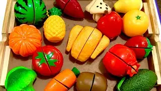 Cutting fruits and vegetables ASMR with red apple and orange pumpkin + a CHICKEN?!-Oddly Satisfying