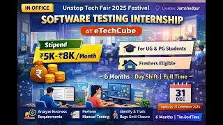 Software Testing Internship 2025 | ₹8,000 Stipend 💰 | In-Office | Freshers | eTechCube