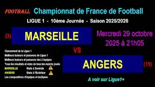 MARSEILLE - ANGERS : 10&egrave;me journ&eacute;e de Ligue 1 - Stats, infos, pronos - Football saison 2025-2026