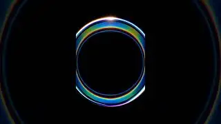 A minimal glowing orb UI animation, centered on a pure black background. The orb has a thin, irid...