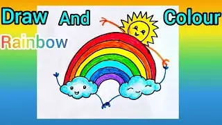 How To Draw A Cute Rainbow with Sun And Cloud | EASY Step by Step Drawing & Coloring For Kids