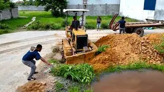 Perfectly New Project! Landfill on Flooded Area Using Skill Dozer D20A Pushing Soil with 5Ton Trucks