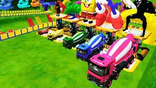 Driving a Colorful Concrete Mixer Truck Through Obstacles