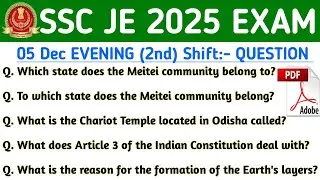 SSC JE 5 DEC EVENING (2nd) SHIFT QUESTION | SSC JE EXAM REVIEW 2025 | SSC EXAM ANALYSIS TODAY 2025
