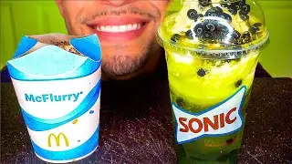 MCDONALD'S OREO MCFLURRY SONIC DRIVE IN WITCH'S BREW SLUSH FLOAT BOBA BALLS ASMR EATING SOUNDS SHOW