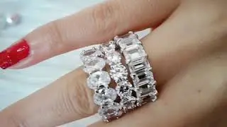 Hellojewelr Sterling Silver Gorgeous Eternity Diamond Wedding Band Set