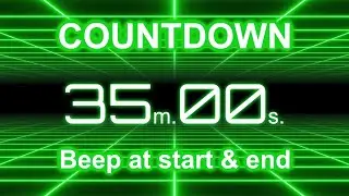 35-Minute Countdown Timer | Start/End Beeps | Neon Green Grid | 4K