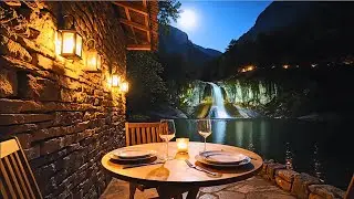 Relaxing River Sound | Night Waterfall Ambience with Moonlight