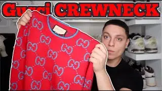 Вязаный хлопковый жаккардовый свитер Gucci GG, красно-синий (обзор)