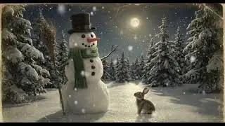 TV Art animated Screensaver Vintage Painting Winter Forest Clearing Snowman Hare
