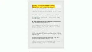 Drivers Education Exam Review  Questions and answers rated A Questions with 100 Correct Answers  Ver