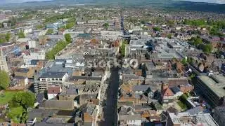 Drone Shot Flying Over Gloucester City Centre, UK