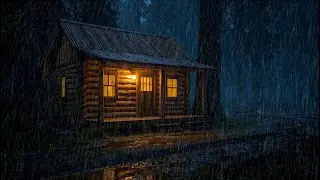 Fall Asleep Instantly with Calming Night Rain Sounds at a Warm Forest Cabin Ambience 🌲🌧️