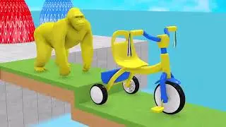 Long Slide Game With Cow Elephant Gorilla Hippopotamus Tiger - 3d Animal Game - Funny 3d Animals