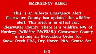 Canada Alert Ready, Alberta Emergency Alert - Wildfire Alert, Clearwater County