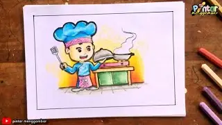 cara mudah menggambar dan mewarnai profesi chef #crayons  #gambar #mewarnai @pintarmenggambar