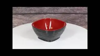 Set Of 6 Red And Black Square Ridged Small Soup Salad Rice Melamine Bowls 4.5