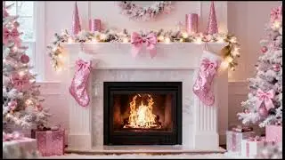 Pink Christmas fireplace ambience💖glittery girly coquette glamorous holiday background & fire sounds