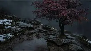 Calming Night Rain 🌧️ Sakura Tree in the Fog | Sleep &bull; Meditation &bull; Stress Relief White Noise