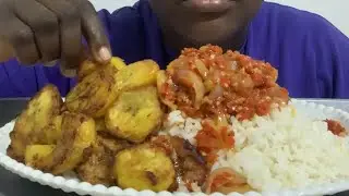 African Food Asmr | Mukbang White Rice With Stew and Plantain |  | Asmr Mukbang | Asmr Food 