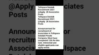 Tollspace Datalab Recruitment 2021 @Apply  20 Associates Posts