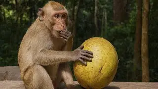Smart Monkey Eats Coconut 