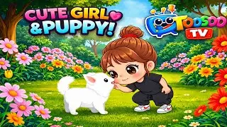 Cute Girl Playing with Puppy in Garden 🌸🐶 | Kids Animation