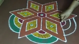 9*5 beautiful colourful rangoli//ಈ ರೀತಿಯ ಚುಕ್ಕಿ ಹಾಕಿ ಬಿಡಿಸಿದರೆ ಈ ರಂಗೋಲಿ  ತುಂಬಾ ಸುಲಭ #jeevana rangoli