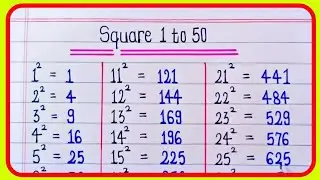 Squares 1 to 50 | 1 to 50 Square Root | 1 to 50 Square